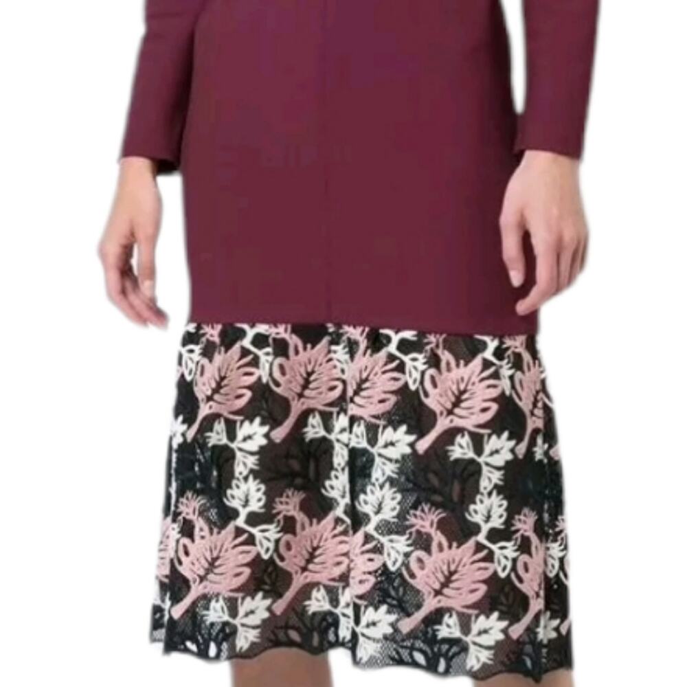 YIGAL AZROUEL burgandy red floral lace inset sheath dress size x small - Picture 2 of 8